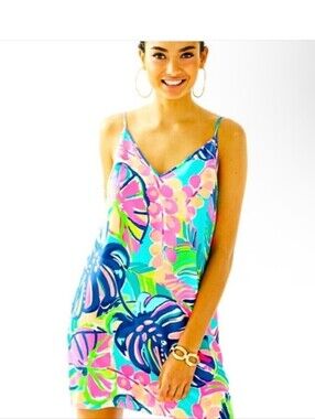Lilly Pulitzer Multicolor Tropical Slip Dress - Aqua, Pink, Navy